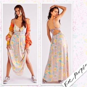 Free People Lavender Tie-Back Maxi Dress with Pastel Floral Print